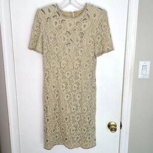 Vintage Stenay Beige Beaded Bridal Mother of the Bride Formal Knee Length Dress